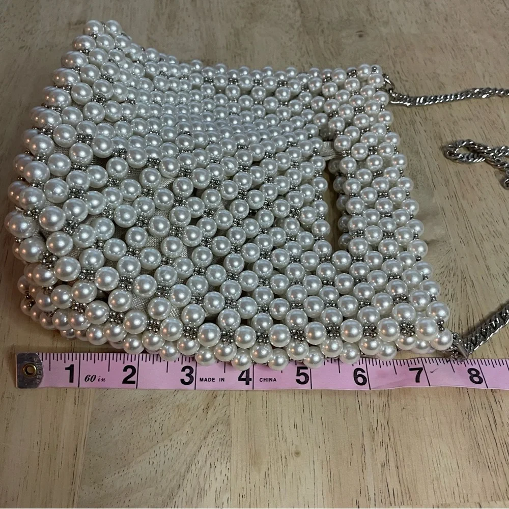 ZARA Bag with White Faux Pearls & Silver Beads Crossbody Handbag! New condition - Picture 10 of 13